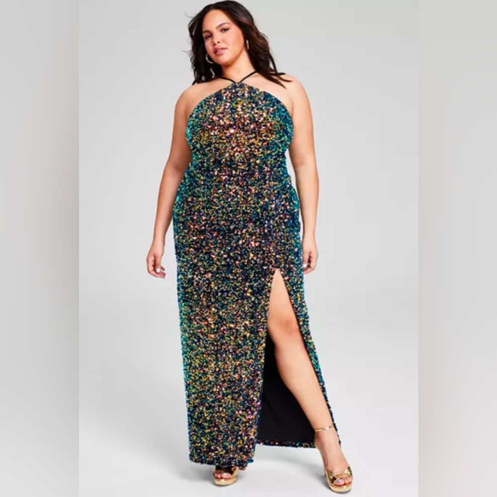 Sequined Halter High-slit Ptp 18